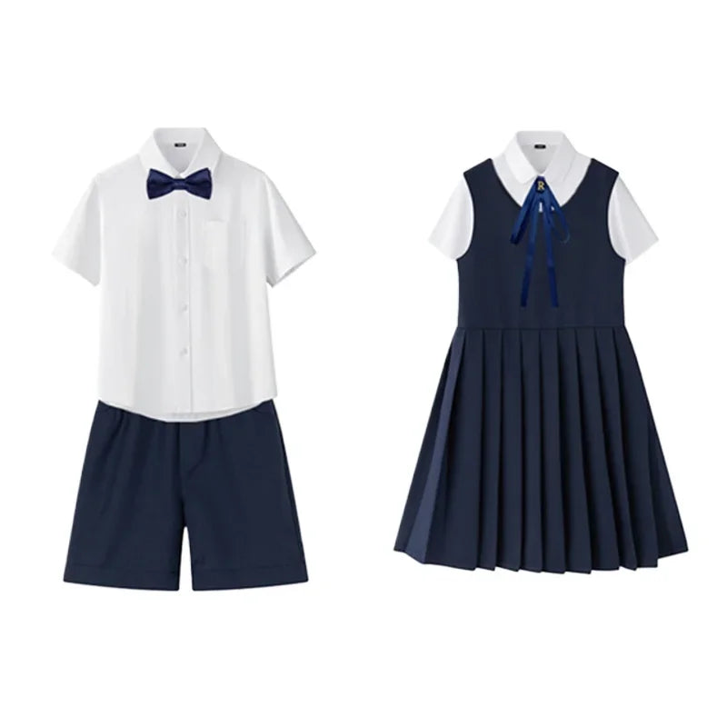 Boys Shirt Shorts Girls Pleated Preppy Dress Outfits Kids Japan Korean Clothes Set Child Students Summer British School Uniforms