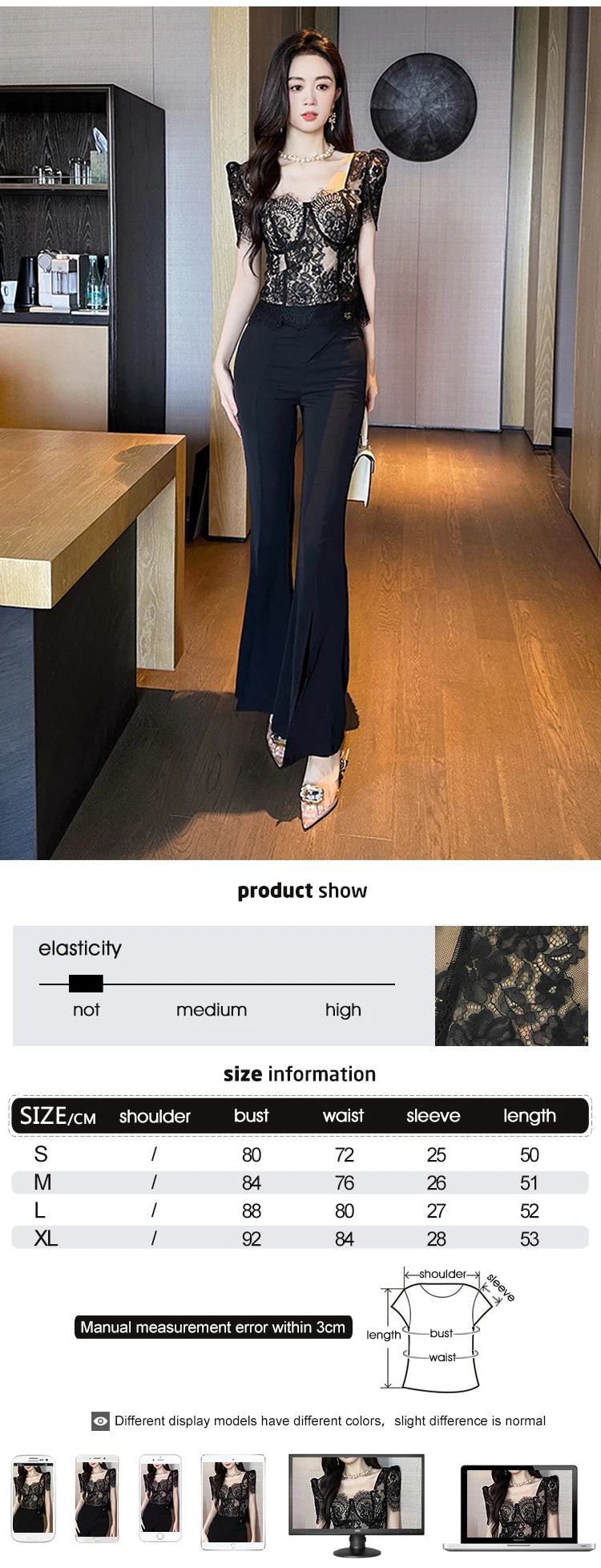French Fashion Elegant Black Blouse Hook Floral See Through Women Tops Outfits Sheer Lace Sexy T-Shirts Tees Party Sweet Clothes