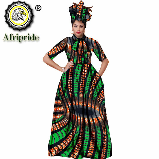Women Maxi Dress African Ankara Print Dresses and Headwrap 2 Piece for Women Short Sleeve for Party Wedding Evening S1925121
