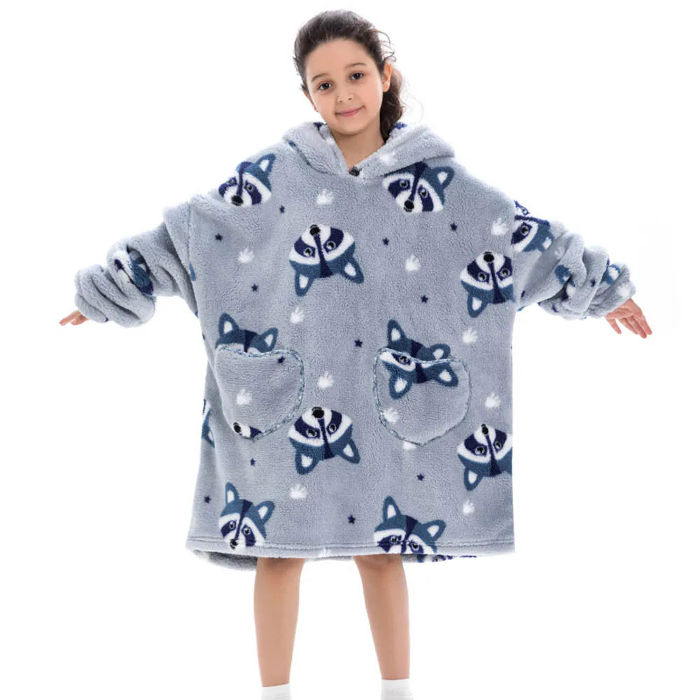 Girls Winter Clothes Flannel Thick Hoodies Super Warm Children's Sweaters Kids Hooded Loose Clothing Homewear Wearable Blankets