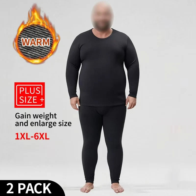 2-piece Autumn And Winter Men's Plus Size 1xl-6XL Thermal Underwear Set For Obese Men Black Plus Fat Long Sleeved Top And Pants