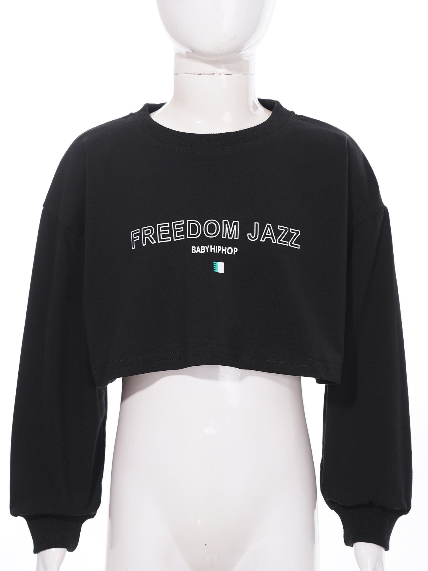Kids Girl Long Sleeve Fashion Crop Top Casual Loose Pullover T-shirt for Hip-Hop Jazz Street Dance Performance School Daily Wear