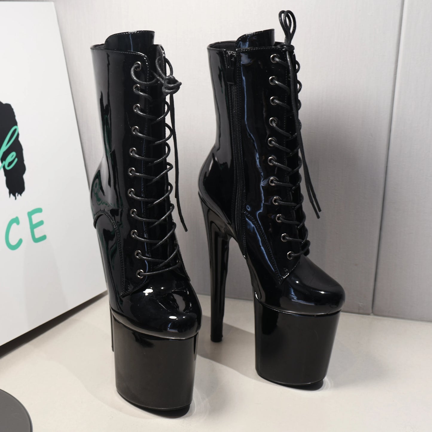 New 20cm/8Inchs Ankle boots for Women Heels Platform Lace Up Pole Dance Stripper Shoes Short Boot Spring Autumn Large Size 44