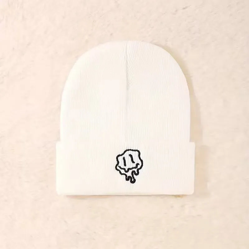 1pc/3pcsWinter and autumn warm-up hat with embroidered smiling face woolen hat for men and women, knitted for casual and active BAZAARHUBO