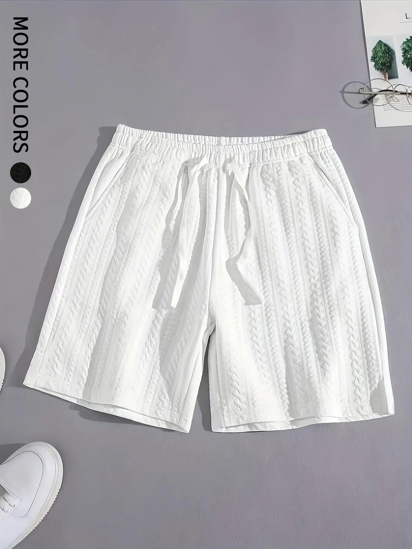 Men's Regular Style Knitted Plain Sports Casual Shorts with Drawstrings and Elastic Waistband, Knitted Shorts, Personalized Jacquard, Suitable for Daily Leisure, Basketball, Fitness, Multi-Scenario Matchinging, Suitable for A