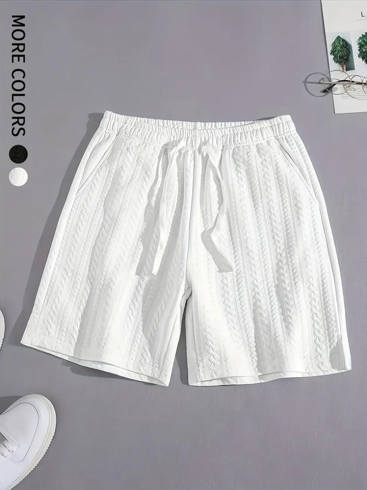 Men's Regular Style Knitted Plain Sports Casual Shorts with Drawstrings and Elastic Waistband, Knitted Shorts, Personalized Jacquard, Suitable for Daily Leisure, Basketball, Fitness, Multi-Scenario Matchinging, Suitable for A