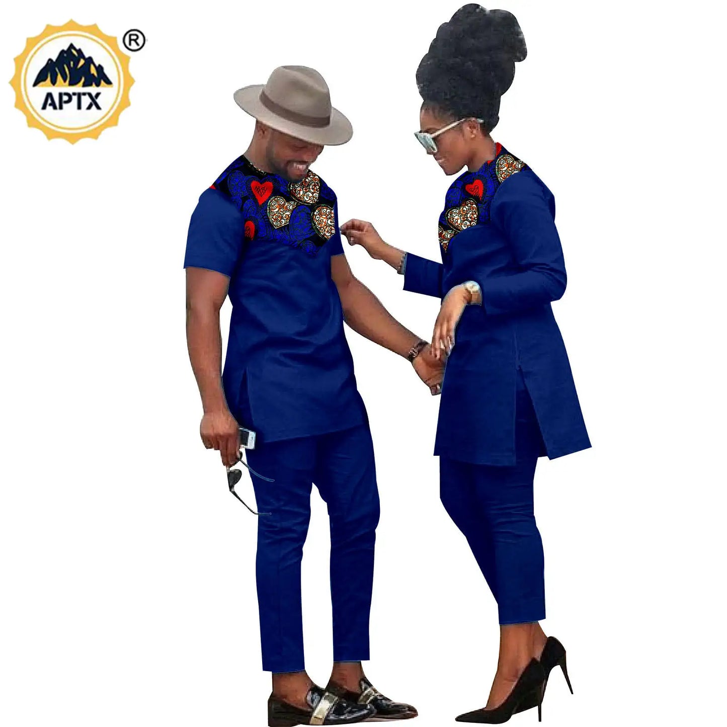 African Men Suits Bazin Riche African Couple Clothes Women Sets Matching Men Outfits Kaftan Patchwork Top and Pant Sets S20C001