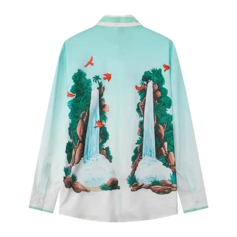 2025 Casual Vintage Beach Cardigan Loose-Fit Long Sleeve Shirt Men Women's Fashionable Fall Leisure Wear Chemise Homme