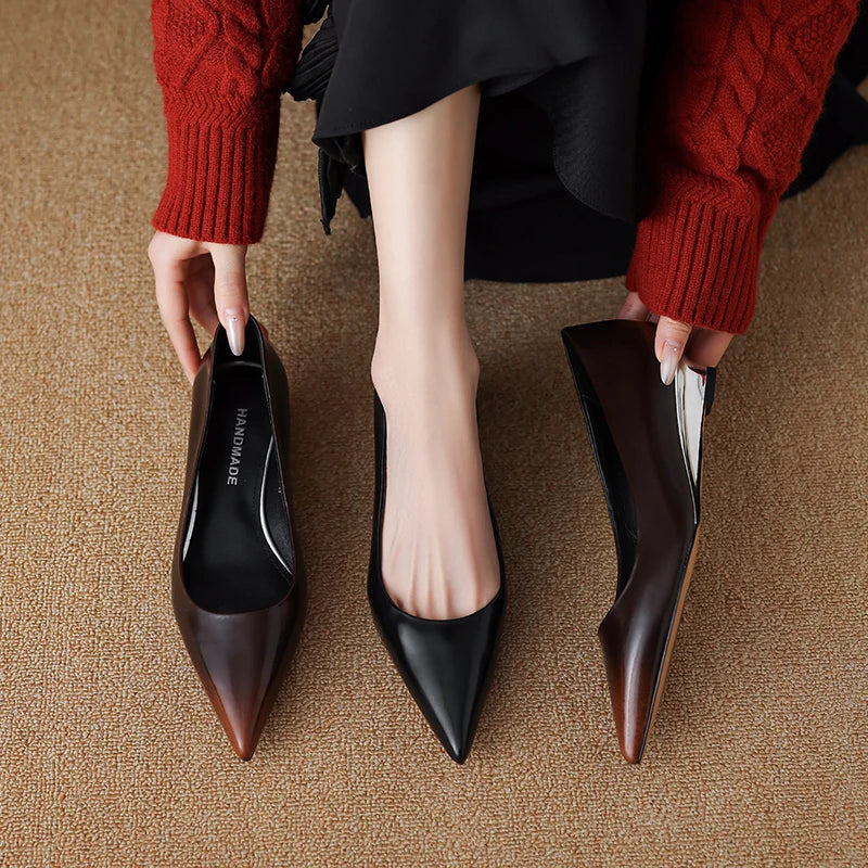 QUTAA 2025 Fashion Women Pumps Shoes Wedge High Heels Pointed Toe Genuine leather Slip-On Office Shoes Dress 34-42