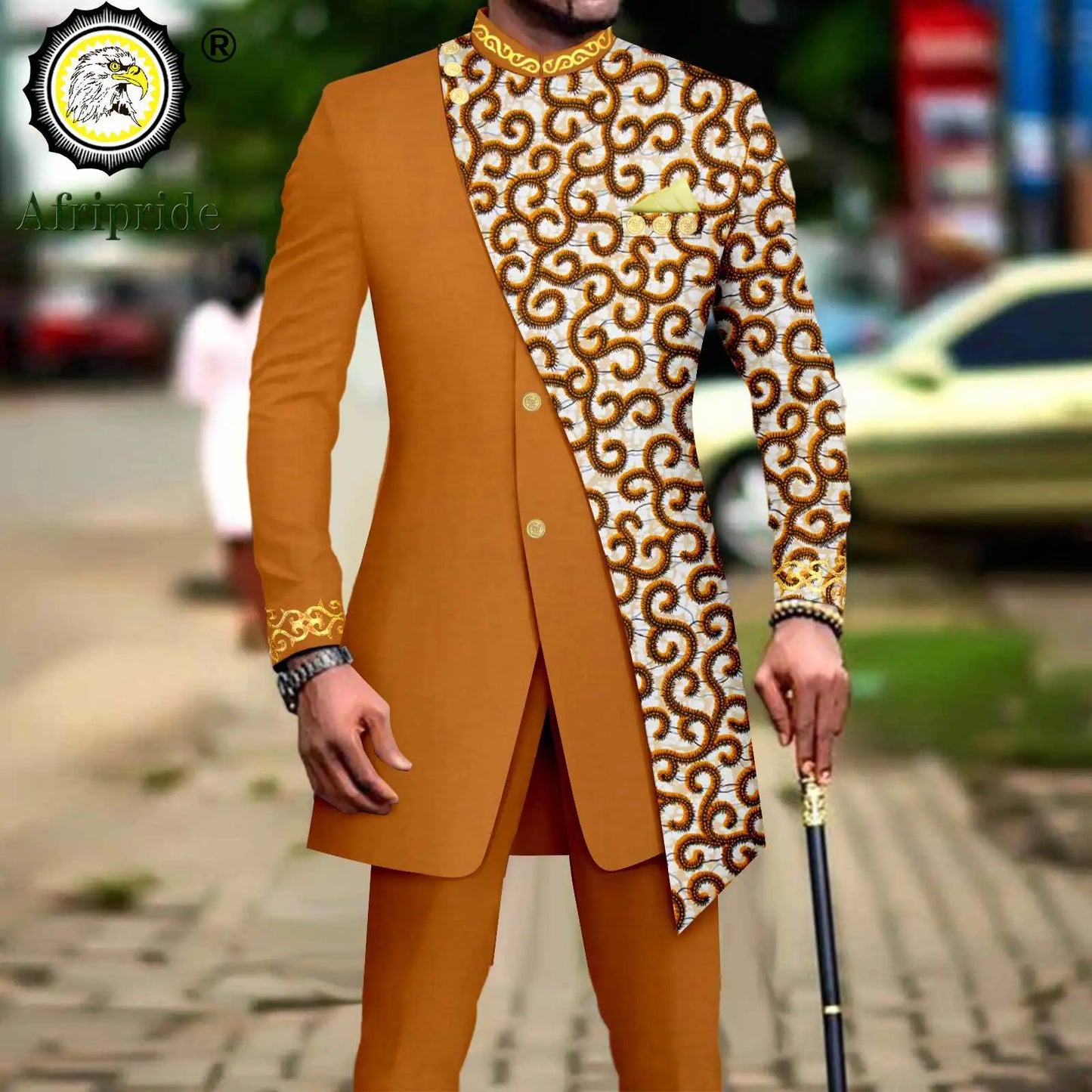 African Suits for Men Embroidery Print Blazer and Pants Set Business Dress Suit with Kerchief Party Wedding Evening A2316023