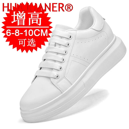 Men's Invisible Height Increasing Elevator Shoes Lace-up Sporty White Sneakers 6cm 8cm 10cm Taller Size Plus Invisible Elevate