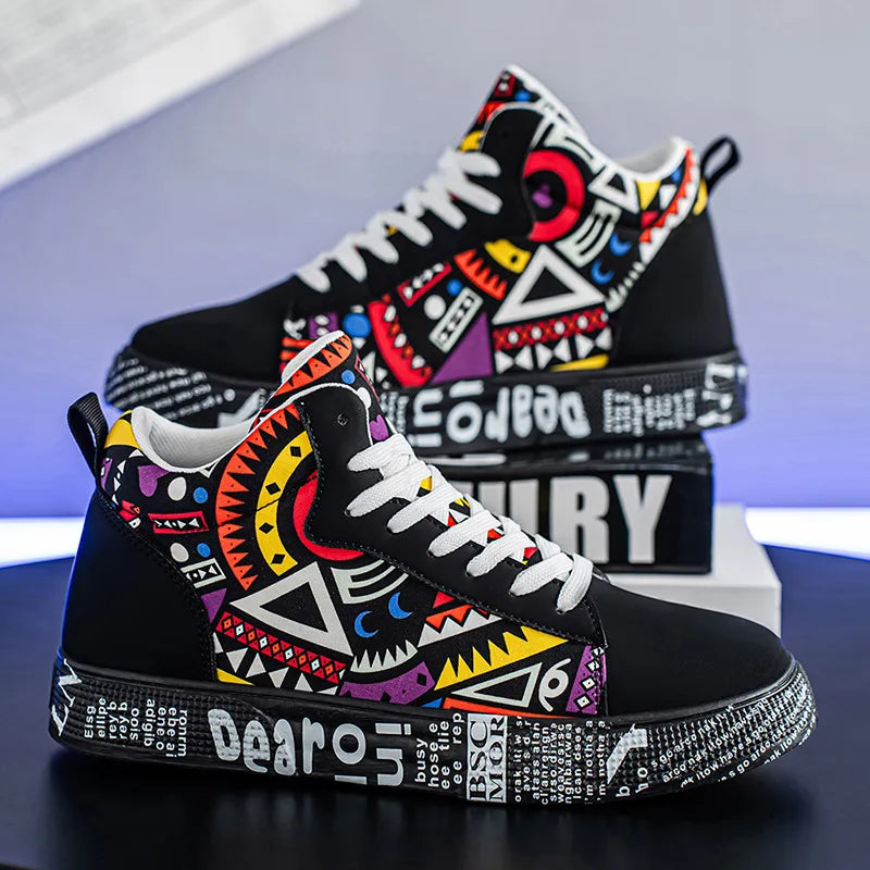 Mens Casual Sport Shoes 2026 Autumn Fashion Comfort Non Slip Casual Sneakers Platform Outdoor Running Shoes Graffiti Board Shoes