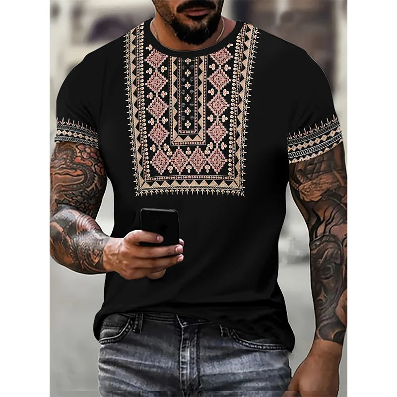 African Ethnic Pattern T-Shirt For Men Tribal Dashiki 3D Printed Tees Summer Casual Short Sleeve Loose T Shirts Round Neck Tops