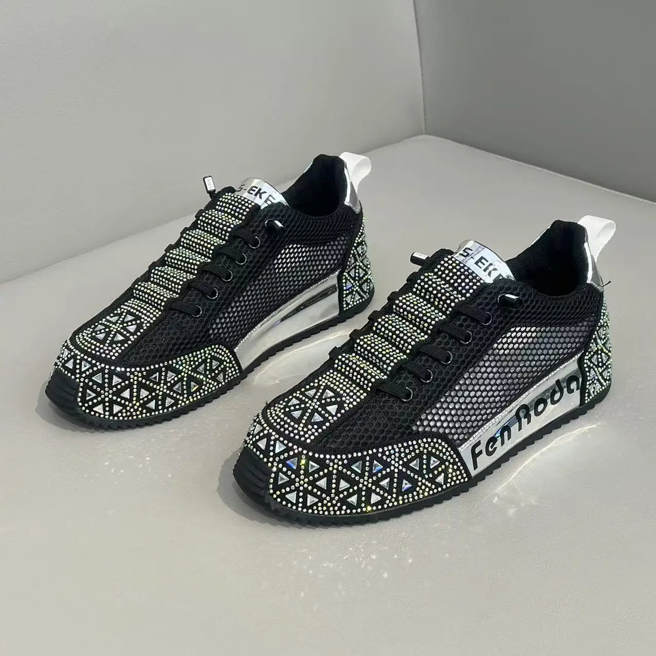 Sneakers Casual Men Designer Punk Bling Board Shoes Fashion Leather Mesh Breathable Increased Internal Flat Platform Sport Shoes