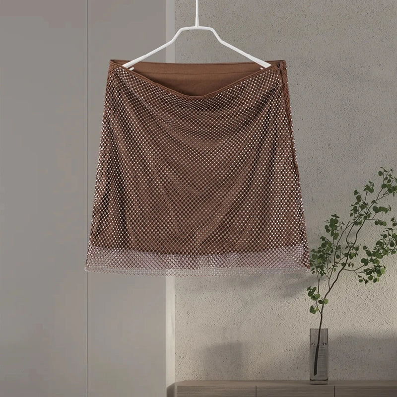 Sexy Rhinestone Strapless Vest Mini Skirt Sets Women Pleated Sleeveless Backless Tops Short A-line Skirts 2025 Summer Lady Suits