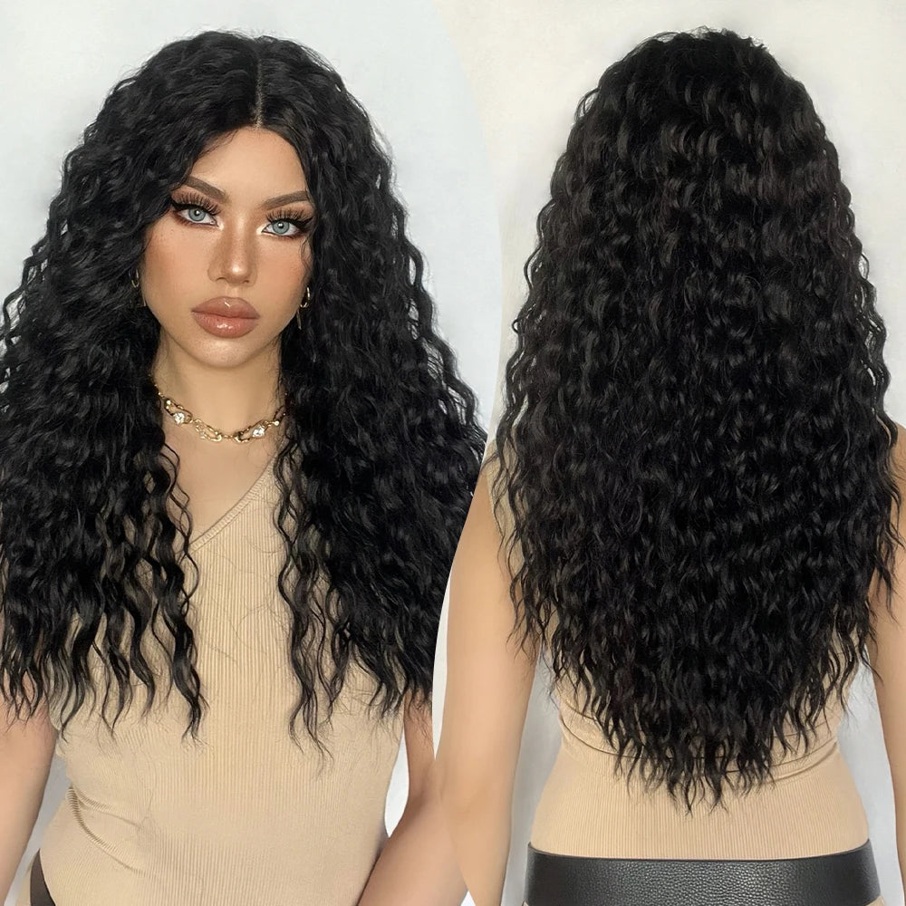 Long Afro Kinky Curly Lace Front Synthetic Wigs Brown Blonde Ombre Wig Dark Root Transparent Deep T Part Lace Wig for Women Use
