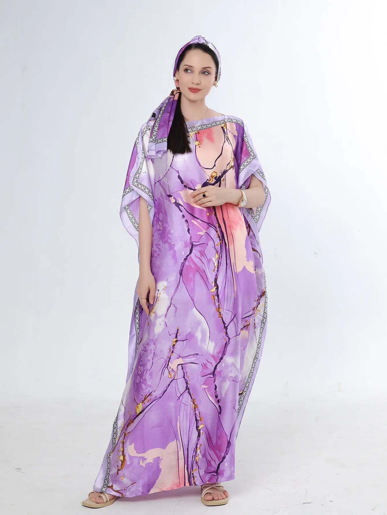 Summer New Fashion African Dresses For Women Elegant Printed Silk Muslim Lady Long Hijab Kaftan Dress Oversize Kuwait Abaya
