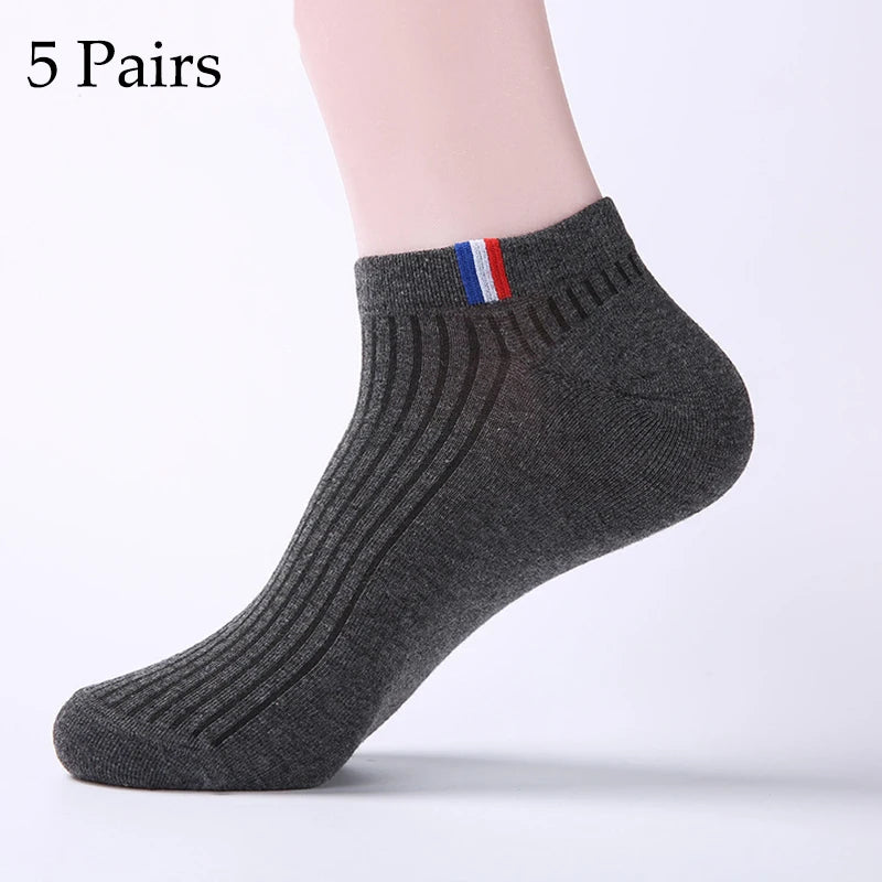 5 Pairs Thin Boat Socks Summer Blending Plain Color Mens Casual Breathable Sweat Absorbing Calibration