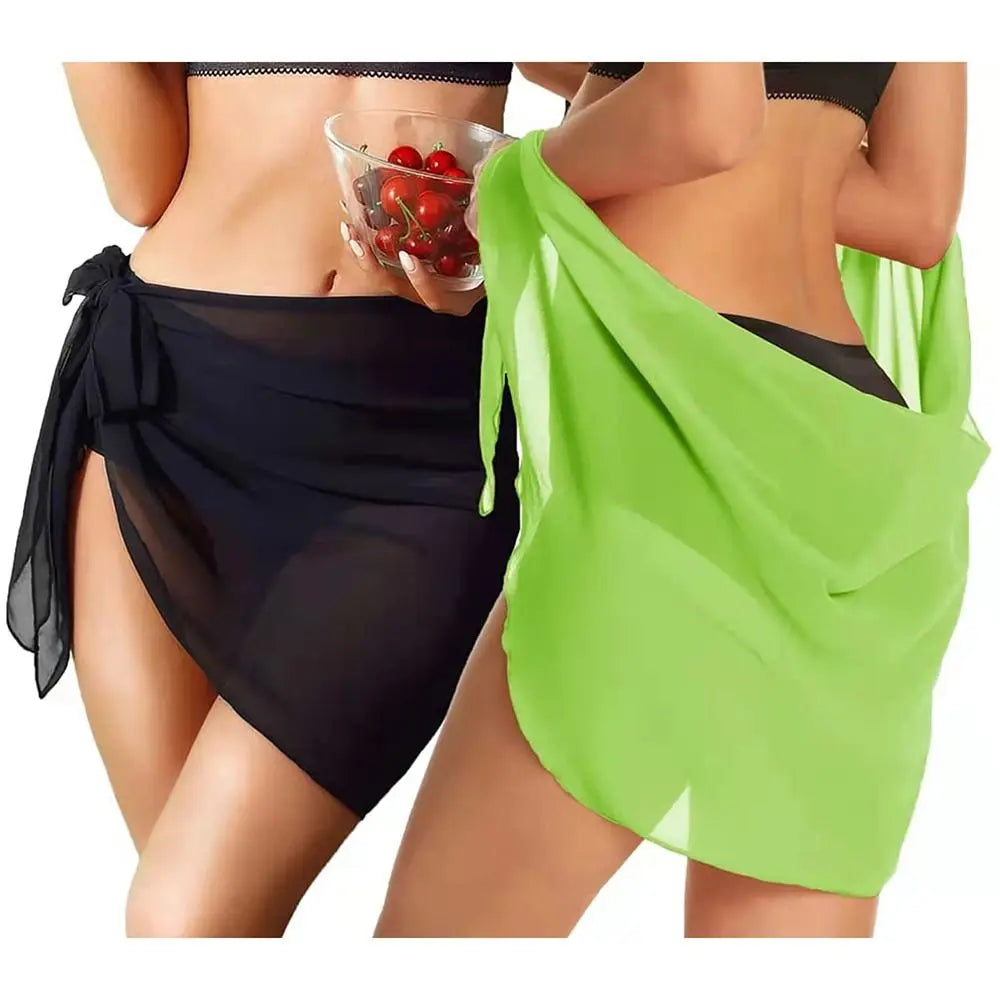 Soft Short Sarongs Chiffon Swimsuit Coverups Scarf Cover Short Skirt Wrap Sheer Summer Beach Bikini Women
