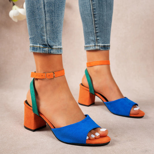 Women Sandals European American Colored Plus Size High-heeled Shoes for Women 2025 New Round Toe Fashionable Thick Heel Sandals