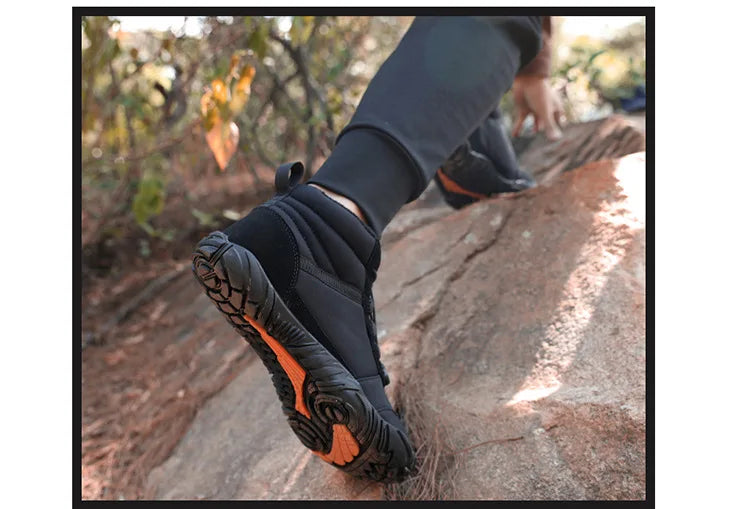 Snow Boots Women Men Sneakers Barefoot Waterproof Winter Warm Running Shoes Non-Slip High-top Padded Hiking Ankle Shoes 2024