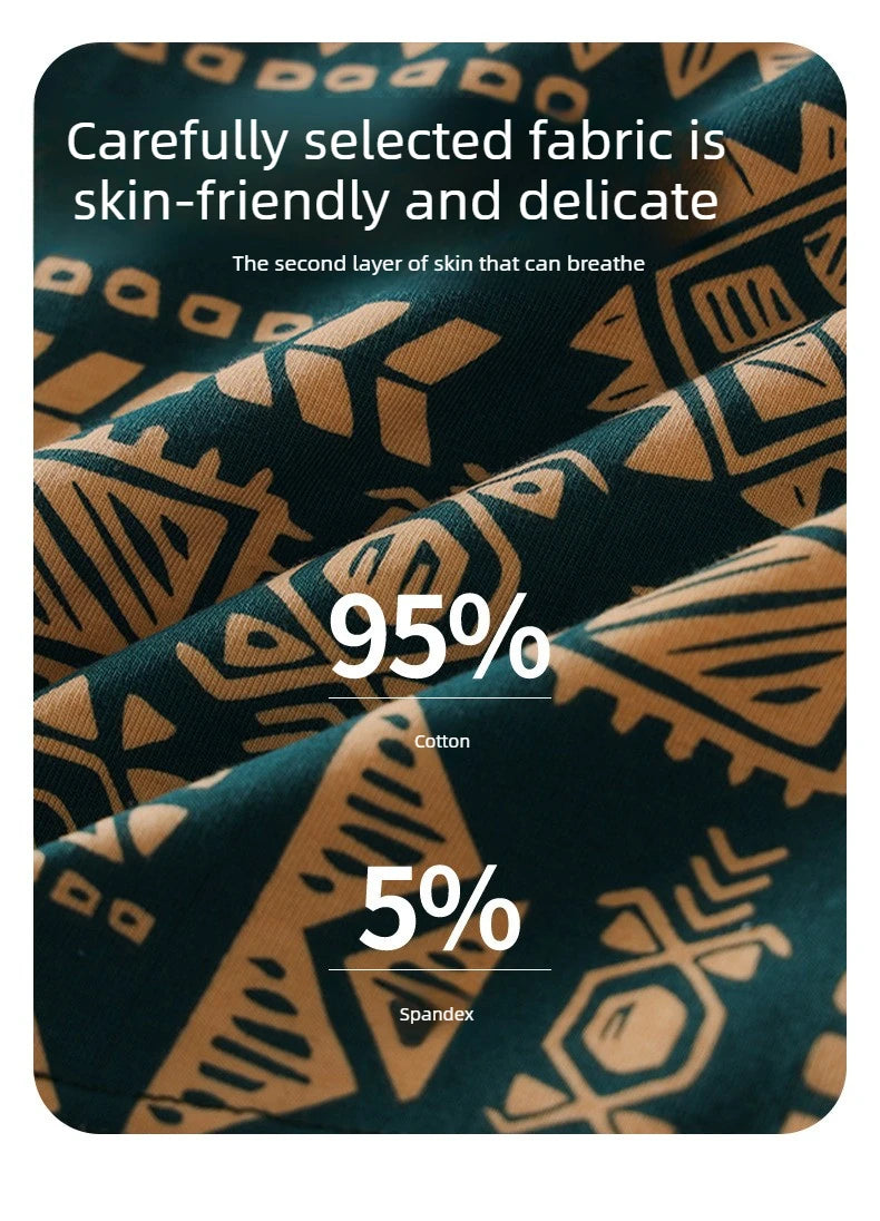 Men's Underwear Is Comfortable and Breathable, with a Trendy American Retro and Ethnic Style. It Is a Men's Mid Rise Shorts