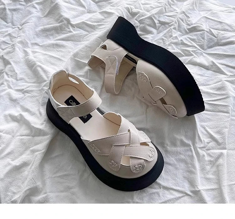 2025 Summer New Retro Style Mary Jane Enclosed Toe Sandals for Women Artistic & Versatile Weaving Style Thick Soled Roman Shoes