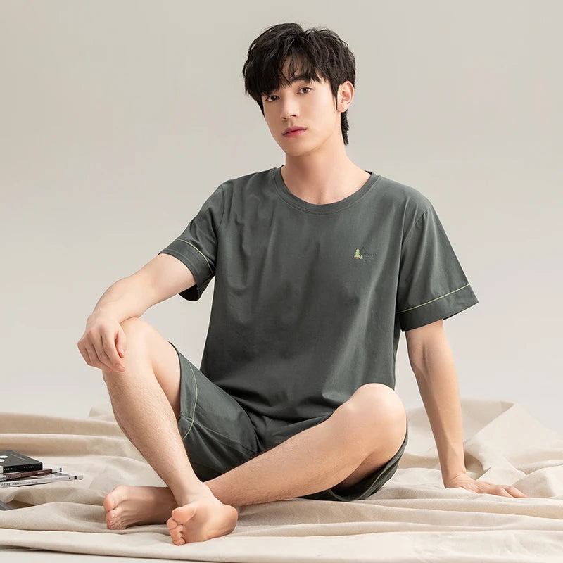 Couple Pajamas Set Summer Short-Sleeved Sleepwear 100% Cotton Men and Women Pyjamas