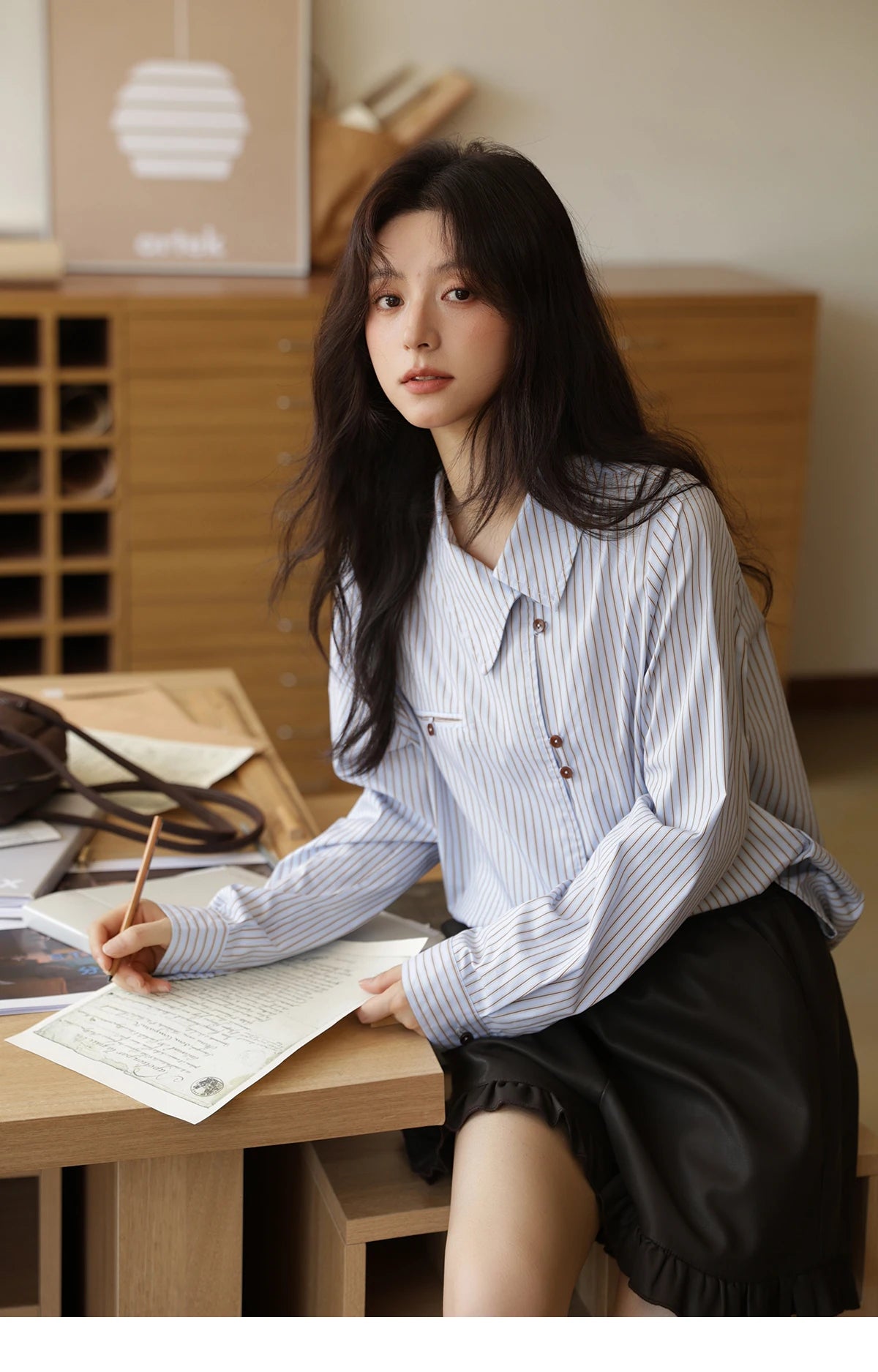 MISHOW Women's Striped Asymmetric Shirt 2025 Autumn New Arrival Vintage Loose Long Sleeve Tops Commuter Woman Clothes MXE42C2375 BAZAARHUBO