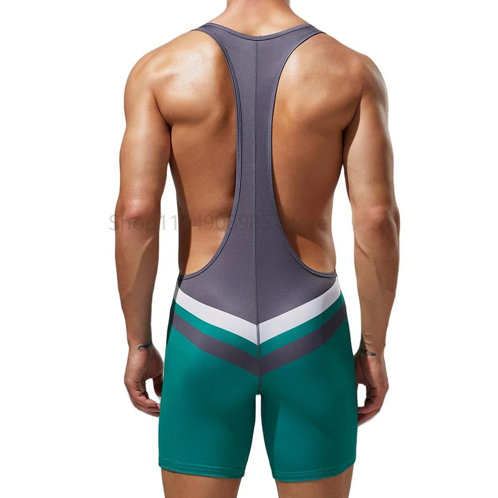 Men Undershirts Vest Bodysuit Wrestling Singlet Bodybuilding Jumpsuit Shorts Gym Fitness Workout Sport Tanks