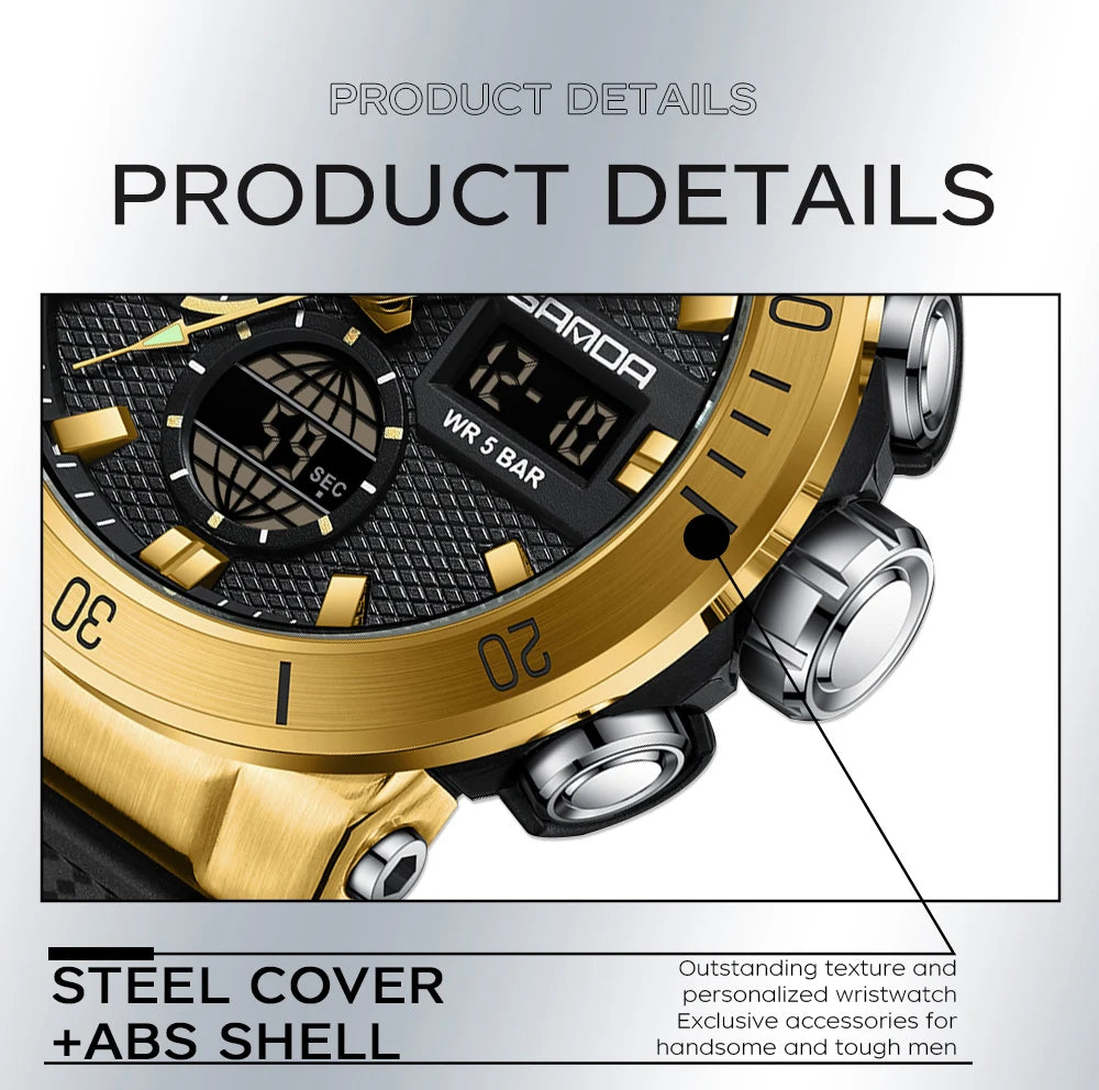 Fashion SANDA 2025 Top Brand 6191 Men New Countdown Stopwatch Waterproof Light Electronic Alarm Clock Time Led Digital Watches