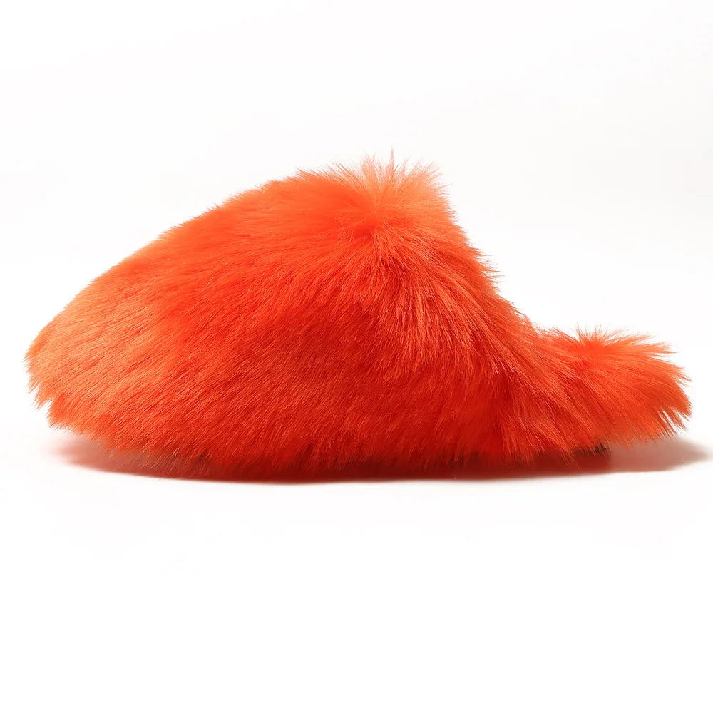Ladies Winter High Quality Fox Fur Slippers Women Warm Fur Slides Girls Luxury Furry Slippers Soft Comfortable Home Cotton Shoes