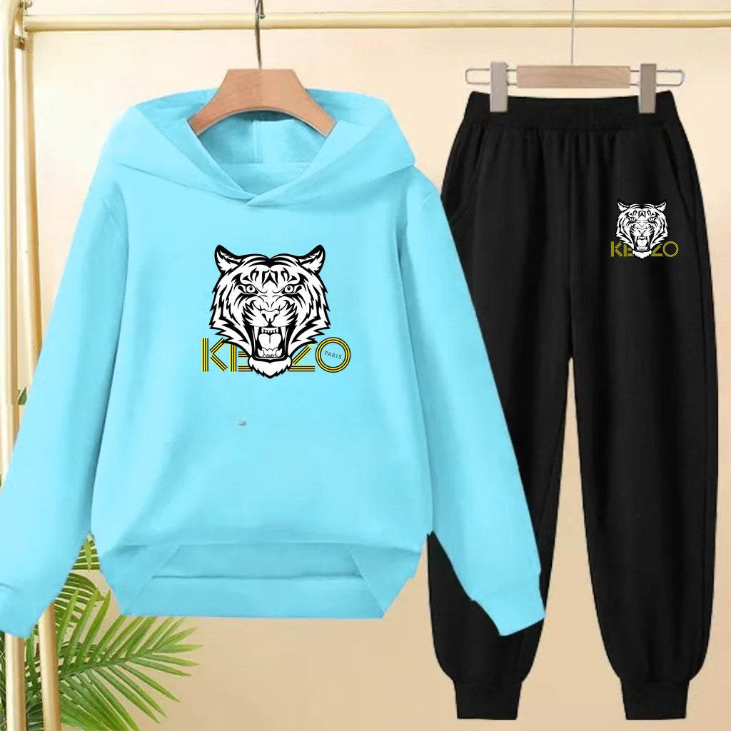 Children's 3-12Yrs Tiger print Pullover Hoodie Boys Girls Toddler Sweatshirt+Trousers Casual Fashion Charming Sports Jogging Set