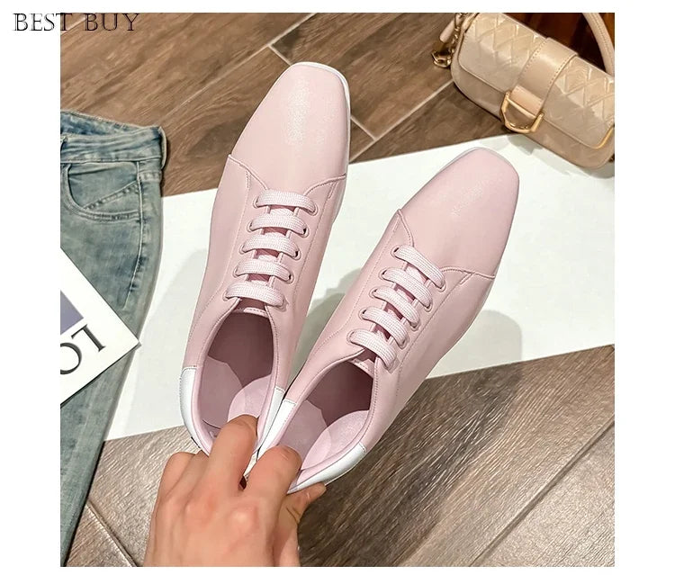 New beige Women Platform Casual Shoes 2024 Spring Black Casual Chunky Sneakers Women Real Leather White Height Increasing Shoes