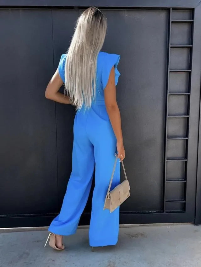 New Elegant Outfits Women Long Romper Wide Leg Trousers Party Festive Lace Sleeves Trouser Suit Playsuit Full Jumpsuit Woman