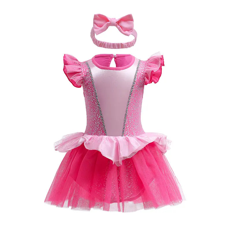 Baby Girls Costumes Kid Romper Tutu Dress with Headband Infant Baby Girl Princess Alice Clothes Aurora Belle Dress Party Costume