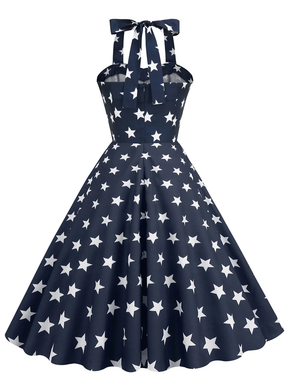 2025 Women Star Print Summer Dress Sexy Retro Blue Red Halter Vintage Dress Robe Femme Pin Up 50S 60s Rockabilly Party Dresses