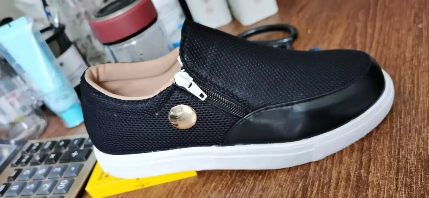 Sneakers Women 2025 New Flat Shoes Slip-on Casual Sports Shoes Platform Sneakers Zipper Temperament Walking Shoes for Women