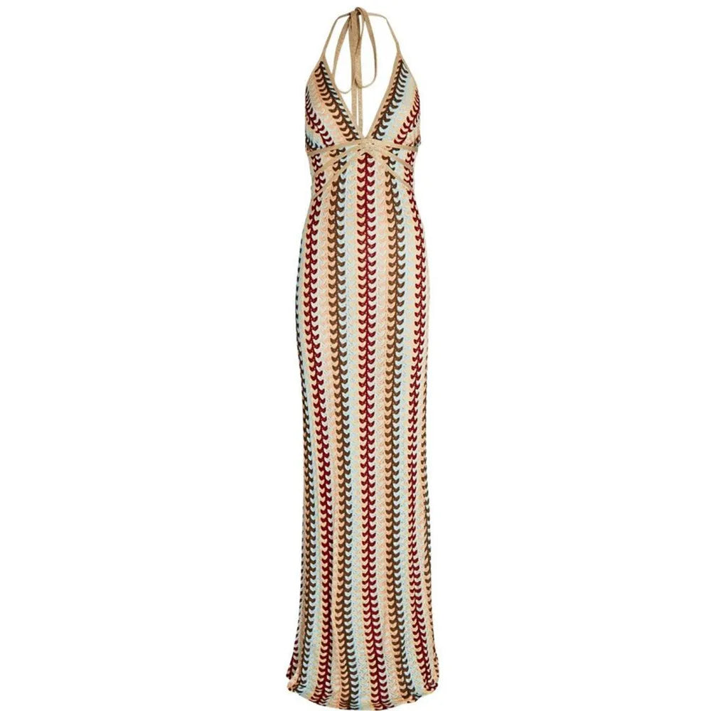 Ladies Deep V Neck Sleeveless Backless Halter Maxi Dress For Party Beach