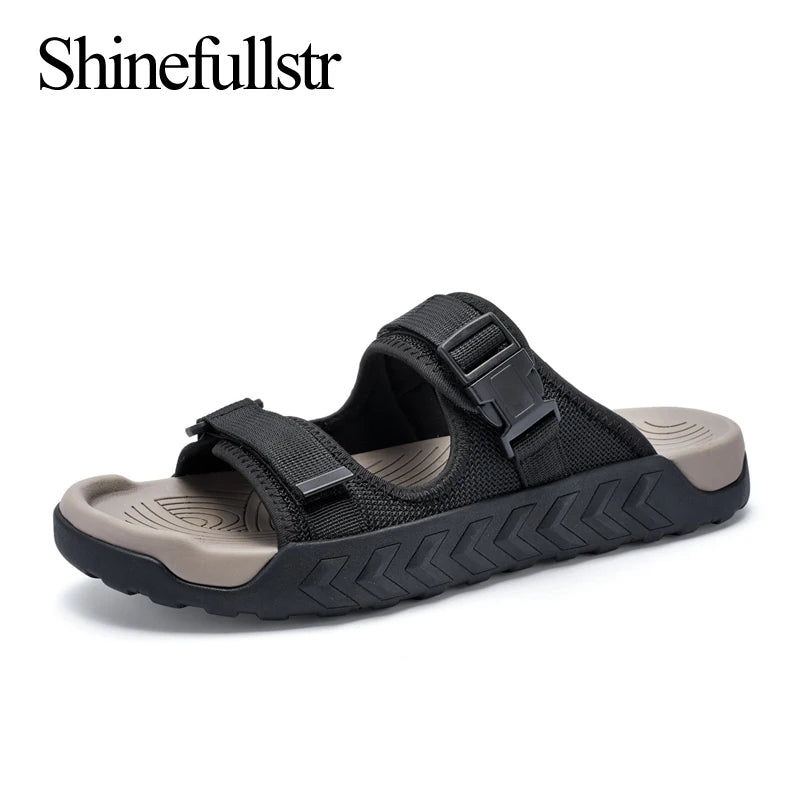 Summer Men Adjustable Outdoor Slippers Men Slides Anti Slip Slippers Black Khaki Green Comfortable Big Size 46 47