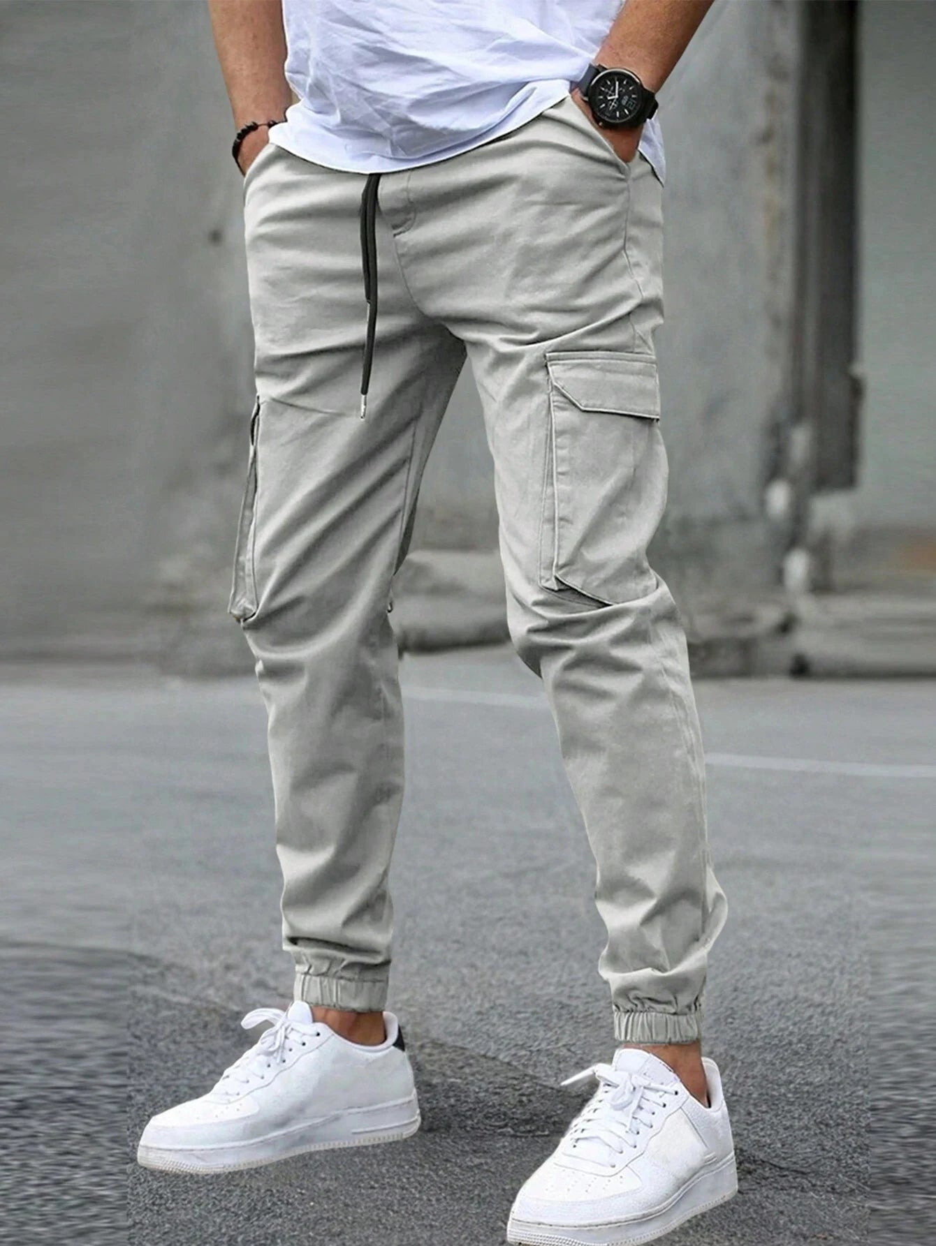 Men's Casual Cargo Pants Sweatpants Outdoor Bunched Long Trousers Autumn Multi-Pocket Durable Workwear Joggers Streetwear