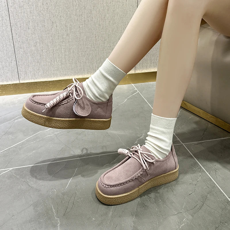 AIYUQI Genuine Leather Women's Shoes 2025 New Flat Non-slip  Derby Female Shoes Large size Lace-up Loafers For Women