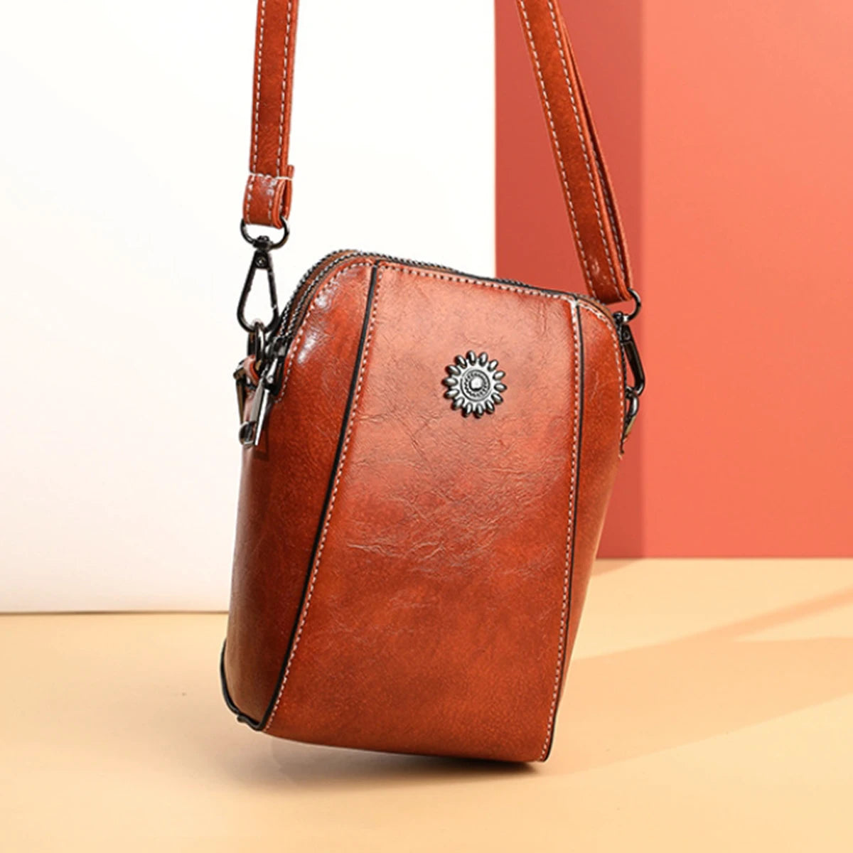 Ladies' Fashionable Soft Leather Single-Shoulder Bag, Trendy Vertical Design Crossbody Bag, Portable Phone Storage Bag