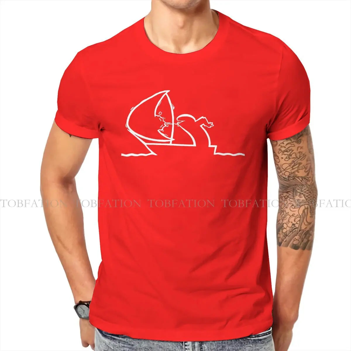 Sailing TShirt For Men La Linea The Line Osvaldo Cavandoli TV Camisetas Style T Shirt Comfortable Print Loose
