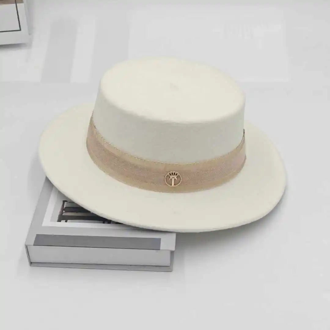 French fashion new autumn and winter all elegant vintage flat top hat women fashion wool felt hat