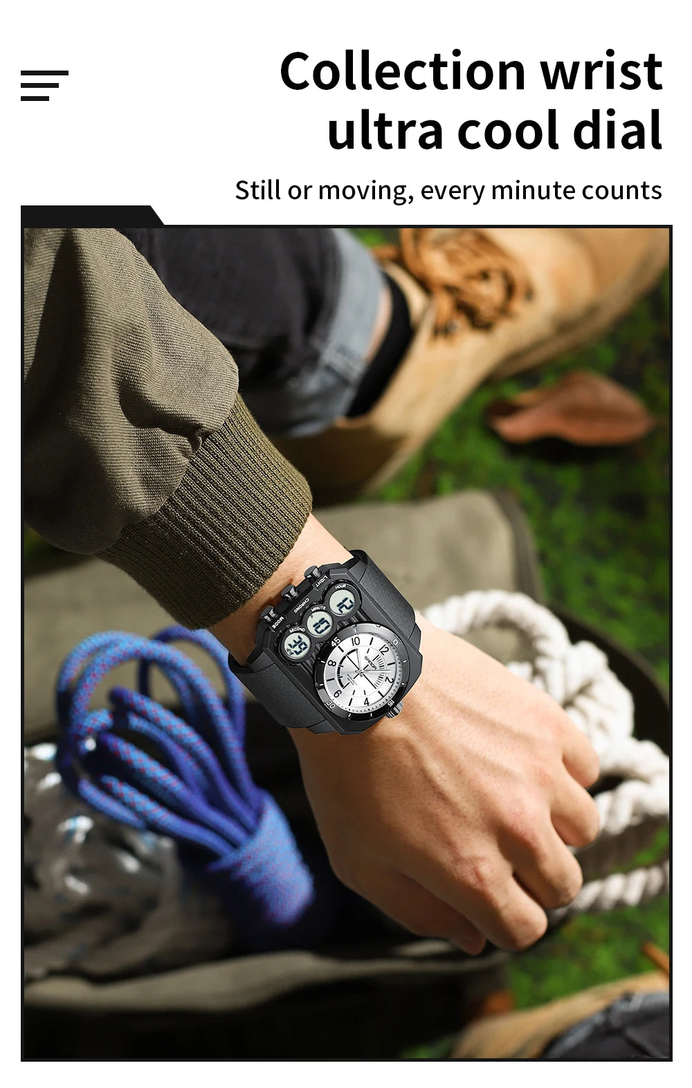 SANDA Men Watch Square Big Dial Waterproof Double Display Wristwatch Man Chronograph Digital Clock Men's Military Quartz Watches