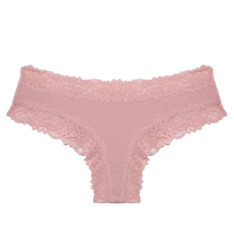 Lace Seamless Brazilian Panties Ribbed Cotton Low Waist Women's Panties Breathable Girls Underwear Plus Size Lingerie S-XL