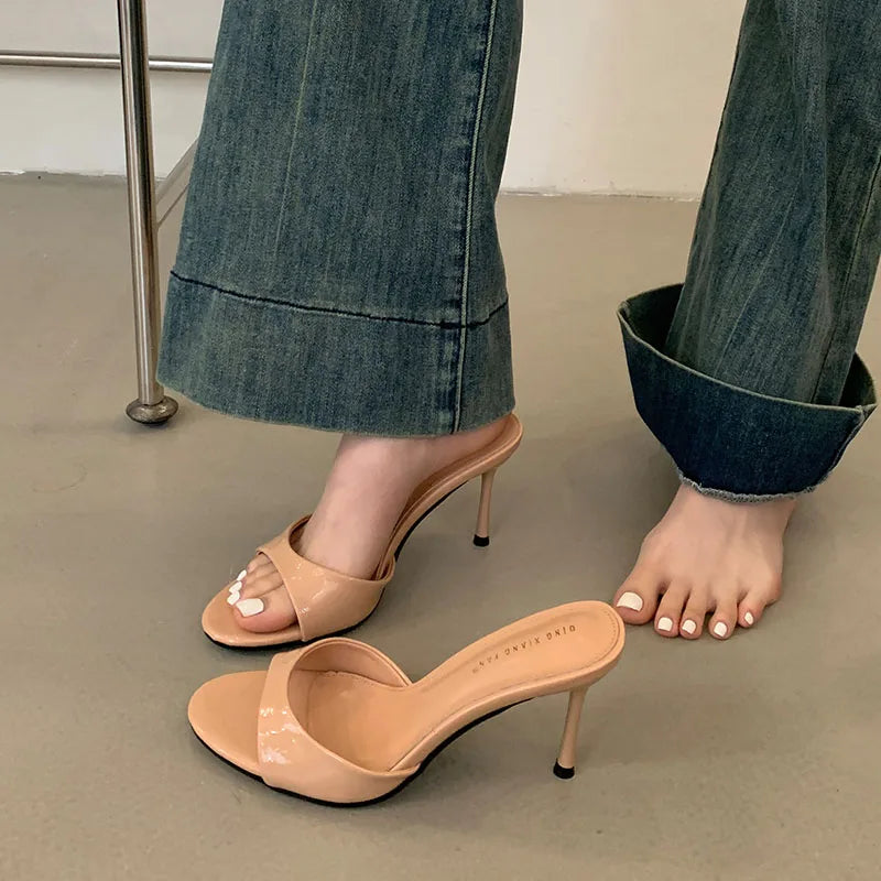 Luxury Footwear Slip On Women Stiletto Heels Shoes New Fashion Round Toe Ladies High Heels Pumps Shoes Female Slides