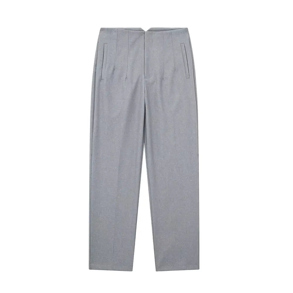 Duoperi Women High Waist Solid Trousers Chic Office Workwear Long Pants