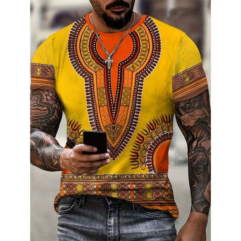 African Ethnic Pattern T-Shirt For Men Tribal Dashiki 3D Printed Tees Summer Casual Short Sleeve Loose T Shirts Round Neck Tops